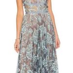 Alexis Isabella Blue Floral Lace Maxi Gown V Neck Spaghetti Straps Ribbon Small Photo 0