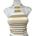 Stradivarius Gold White Striped Sleeveless Racerback Rib Knit Tank Crop Top XS Photo 0