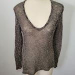 Lilla P brown cream netted vneck sweater size medium Photo 0