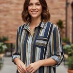 Westport Striped Button Blouse Size L Photo 3