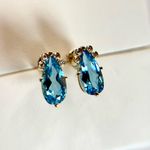 NWOT 9K Yellow Solid Gold 2.825ct Blue Topaz Pear Cut/0.04ct Diamonds Earrings Photo 3