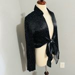 ZARA Women Black Polka Satin Effect Long Sleeves Bohemian V-Neck Tied Top Sz M Photo 8