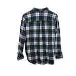 LL Bean Plaid Flannel Polo Collar Popover Quarterzip Long Sleeve Size Large Top Blue Photo 3