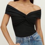 Reformation NWT Ezlynn Knit Top Off Shoulder Short Sleeve Twist Front Black S Photo 0
