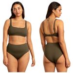 Everlane  Olive Green‎ The High Rise Hipster Bikini Bottom Size L Photo 1