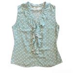 ⭐️Romy light teal blue sleeveless blouse with dandelion print and ruffles medium Photo 0