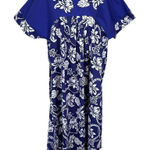 Vintage 100% Cotton Hawaiian Floral Print Midi Dress Size Medium Blue Photo 0