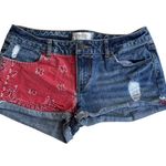 Forever 21  Womens Premium Denim High-Rise Distressed Bandana Patch Jean Shorts S Photo 0