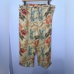 For Cynthia  Neutral Floral Linen Viscose Blend Crop‎ Wide Leg Pants Size L Photo 4