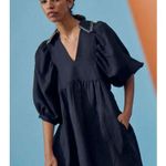 Hunter Bell Noah Black Poplin Collared V-Neck Puff Sleeve Mini Dress Small Photo 5