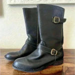 BORN BLACK LEATHER BOOTS Military Style Zipper Buckle Women 6.5 Medium Photo 0