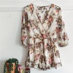 Band of Gypsies Women's XS Ivory Floral Chiffon Wrap Romper Boho Photo 6