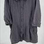 Flax  Dark Gray Button Down linen Shirt lagenlook 22-24 3/4 sleeve oversized Photo 3