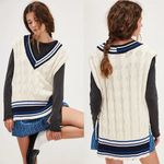 Free People  Coastal Prep Poncho Vest - Navy Blue/Ivory OS NWOT‎ Photo 1