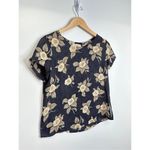 Designs by Pat Argenti Shirt Womens Short Sleeve Floral Blouse Black/Tan Size Sm Black Photo 1