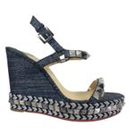 Christian Louboutin  Lame Lux Pyraclou 110 Denim Wedge Sandal Blue Size 41 Photo 0