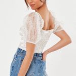 Missguided White Polka Dot Crop Top with Puff Sleeves Photo 2