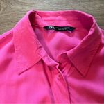 ZARA Women’s Button-Down Shirt Tunic XS Pink Long Sleeve Tencel Barbiecore Photo 8