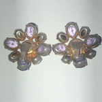 Vintage Sterling Purple CZ Foil Back Open Back Floral Clip On Earrings Photo 3