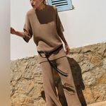 ZARA NWOT Linen blend Wide Leg High Waisted trousers Large Pull On Tan Photo 0