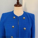 ZARA  Women Blue High Neck Double Breasted Textured Tailored Cotton Blazer Size M Photo 12