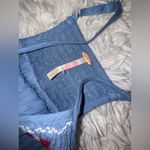 Free People NEW  Tip Toeing Tulip Embroidered Gauze maxi Blue Dress sz S Photo 4