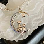 Cats Moon I Love You Forever CZ Sterling Silver Necklace Photo 3