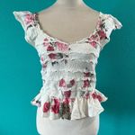 Love Shack Fancy  Compass Top Paradise Pink White Floral Smocked Ruffle Lace Sz M Photo 2