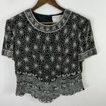 Adrianna Papell Papell Boutique Silk Beaded Top XL Black Silver 90s Evening Whimsigoth Event Photo 0