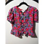 Maggy London Vintage Womens Floral Puff Sleeve Button Front Blouse Size 14 Photo 2