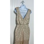 David's Bridal David’s Bridal Long Sequin Sheath Blouson Maxi Dress Gown Cap Sleeves Gold XS Photo 9