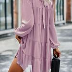 NEW Dusty Pink Tiered Ruffle Sheer Long Sleeve Dress Size Large Photo 2