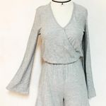 Flared Sleeves Boho Romper Gray Size M Photo 0