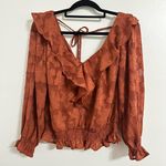 Anthropologie NWT Textured Floral Ruffle Blouse Top Ruffled Rust Crimson Small Photo 2