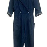American Vintage Women’s Vintage 80s Mizz Lizz Snap Button Dark Denim Long sleeve Jumpsuit 11/12 Photo 2