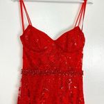 Mac Duggal Embroidered Illusion Bodice Sleeveless Trumpet Gown in Red Size US 4 Photo 2