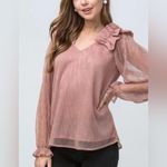 Entro NTM: Metallic Ruffle Sheer Blush Pink & Gold Blouse Size Large Photo 14
