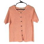 Orvis Pink Short Sleeve Textured Knit Button Down Sweater Blouse Women Sz M Photo 0