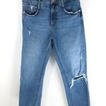 ZARA  Women's Medium Wash Distressed Raw Hem High Rise Ankle Crop Jeans Size 6 Photo 0