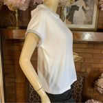 VINTAGE 1980'S WHITE WITH GRAY ACCENTS CAP SLEEVE KNIT TEE SHIRT (S) Photo 5