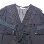 Line and Dot Black Crochet Tassels Deep V-neckline Sheer Blouse Long Sleeves Photo 7