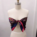 Vintage Floral Printed Bandana Scarf Made in Italy Polyester Red Photo 7