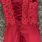 Lace Off the Shoulder with Slit and Lace Up Back Formal Dress in Red, Size US 4 Red Photo 4