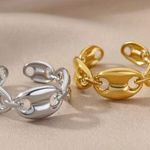 Coffee Beans Cuff Ring 18K Gold Plated Adjustable Silver Photo 1