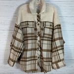 Arizona Jean Company Arizona plaid button up flannel jacket faux fur beige/brown womens size XXL Photo 0