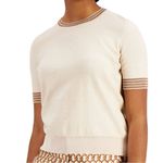 Marella Women’s Sz S Latte Cream Gold Silver Metallic Trim Cerchico Crop Sweater Photo 0