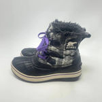 Sorel Tivoli II Leather Plaid Lace-Up Snow Boots Black Gray Purple Size US 5 Photo 7