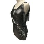 Y2K Women's Metallic Silver Cold Shoulder Blouse Top Ruched Stretch Size M Party Size M Photo 1