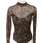 ALLSAINTS  Ambient Elia Leopard Animal Print Mesh Long Sleeve Bodysuit Top Size S Photo 0