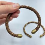 Bronze & Gold Tone Metal Twist Bracelet Cuffs Set of Two Photo 5